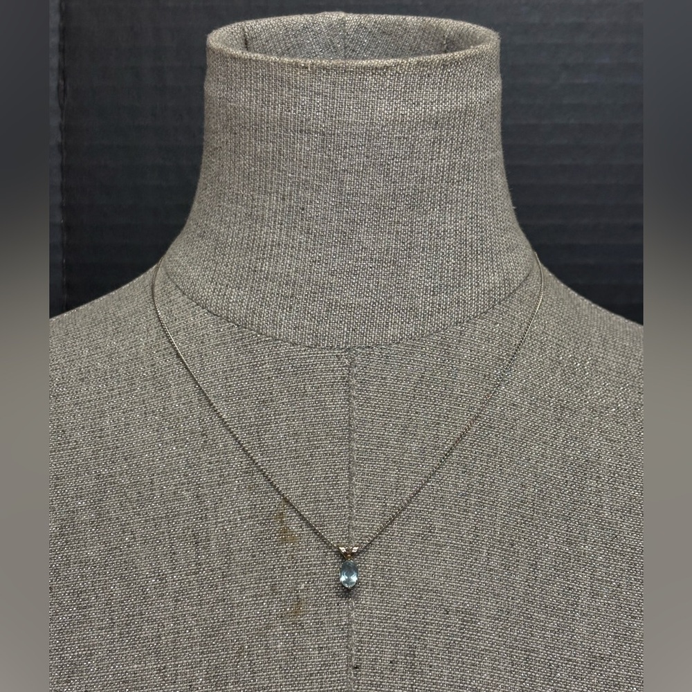 14k White Gold 18-Inch Chain & Blue Topaz Pendant #5004